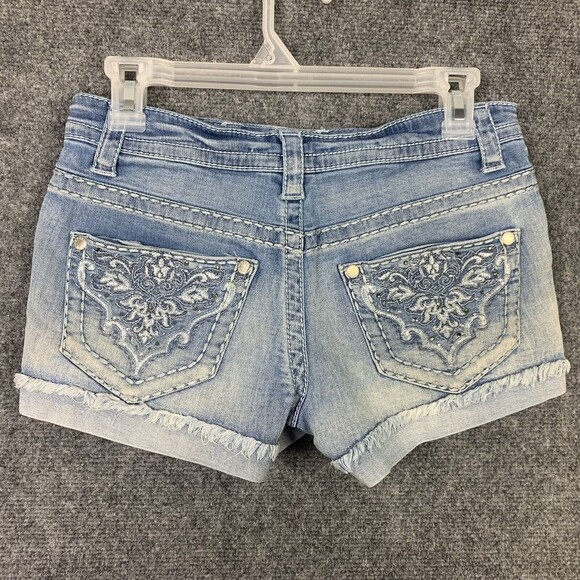 Knox Rose Denim Bootie Shorts Women 2 Destroyed Boho Embroidery - Picture 5 of 8